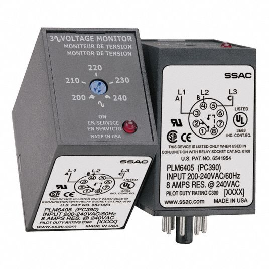 SSAC Phase Monitor Relay, 208 to 480V AC, 8 Pins, SPDT - 6C058|PLM6405 ...