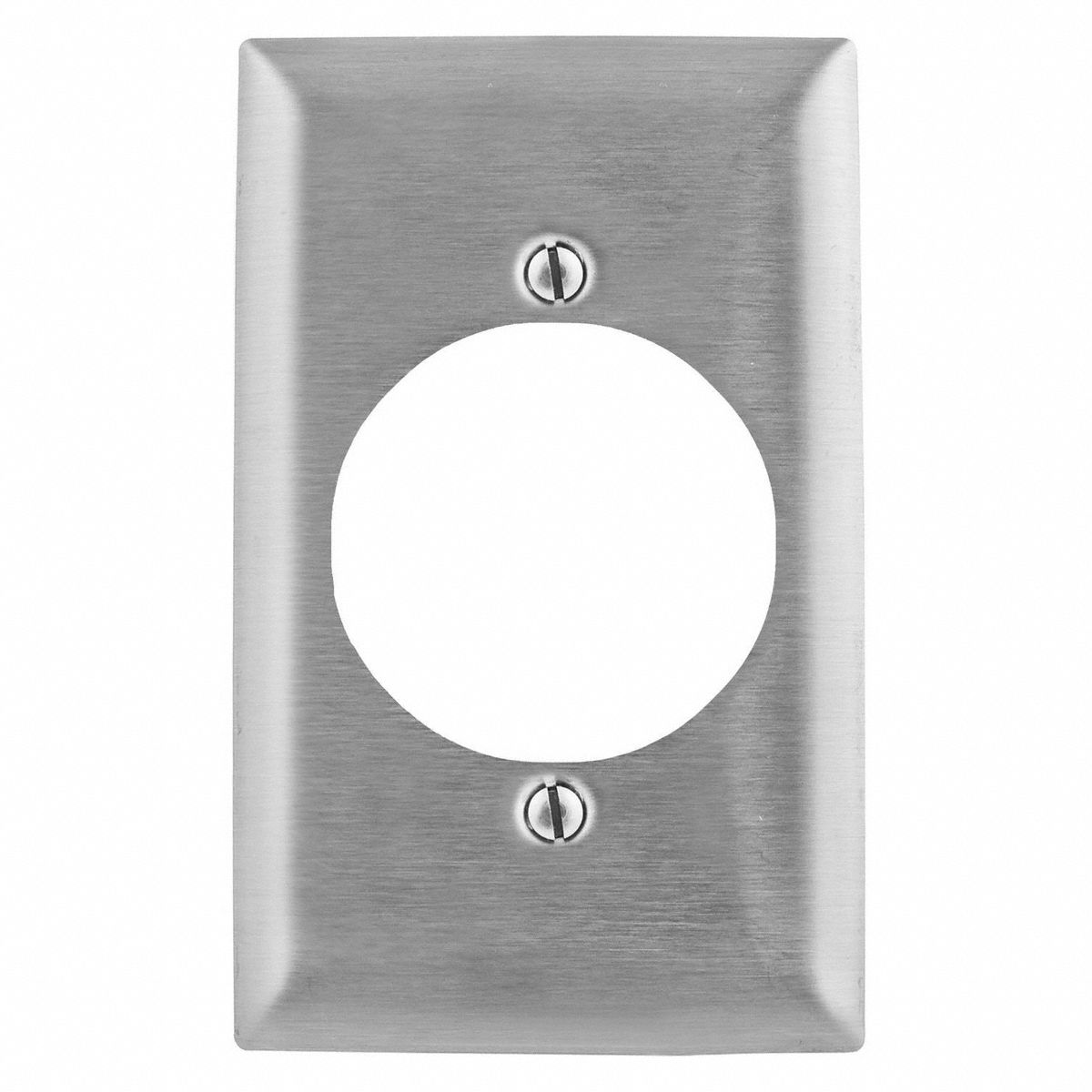 SINGLE RECEPTACLE WALL PLATE, SINGLE CIRCULAR OPENING, STAINLESS STEEL, SILVER, 1 OUTLET OPENING