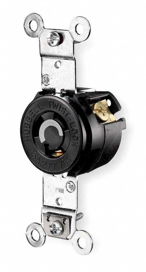 HUBBELL WIRING DEVICE-KELLEMS Black Locking Receptacle, 15 Amps, 277V