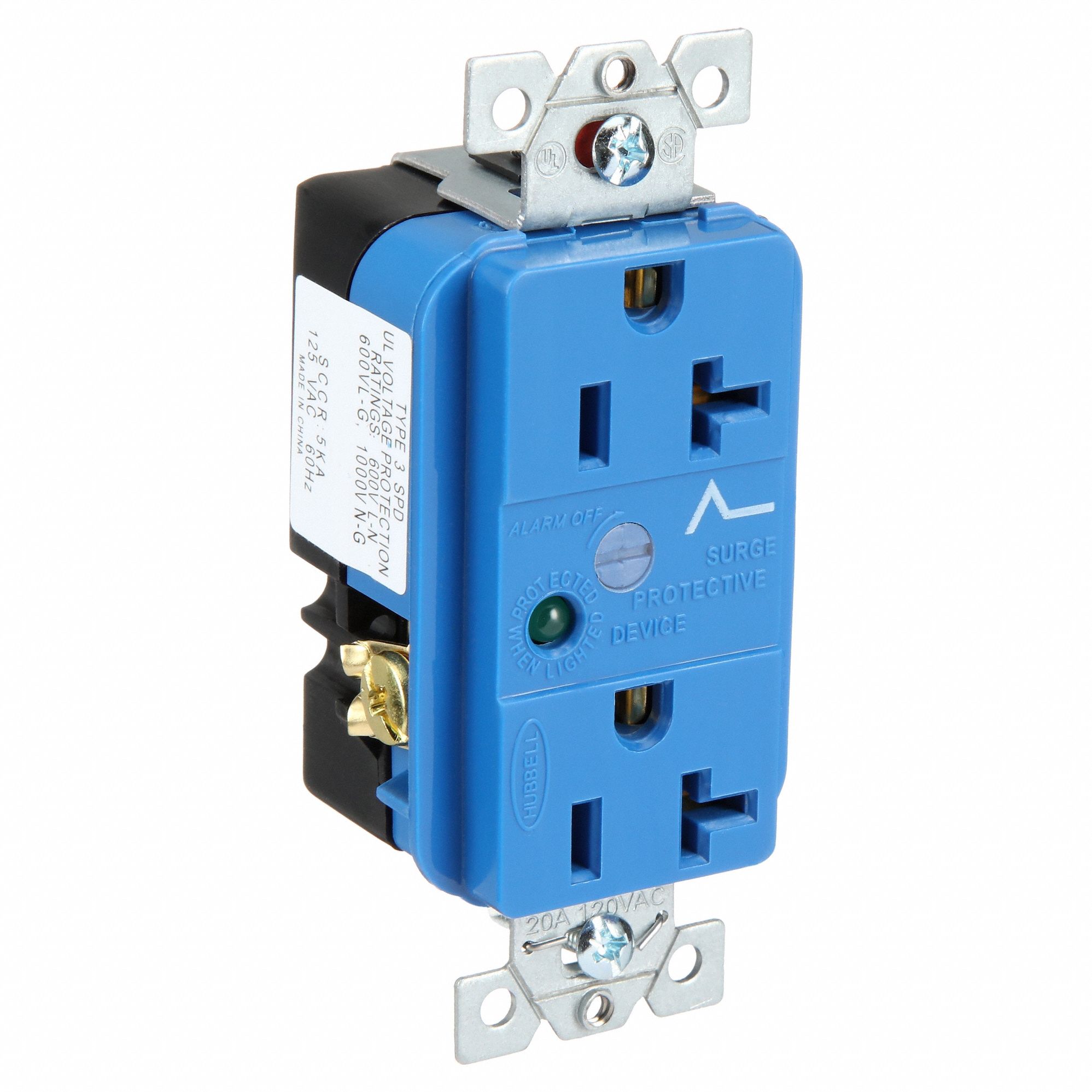 Receptacle: Duplex, 5-20R, 125V AC, 20 A, Blue, 2 Pole / 3 Wire, Screw Terminals