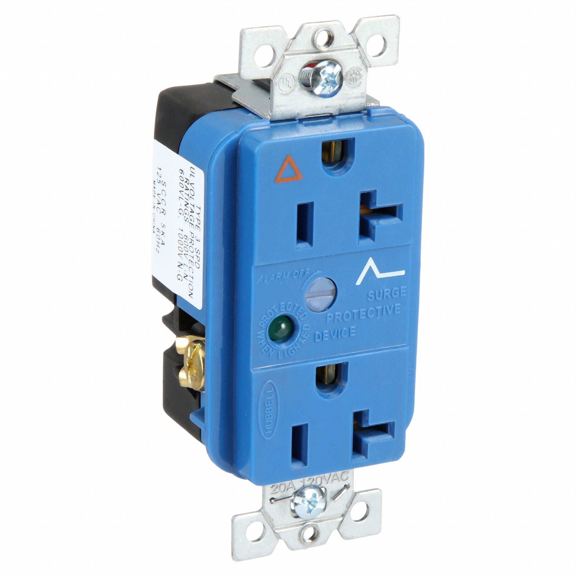 Receptacle: Duplex, 5-20R, 125V AC, 20 A, Blue, 2 Pole / 3 Wire, Screw Terminals