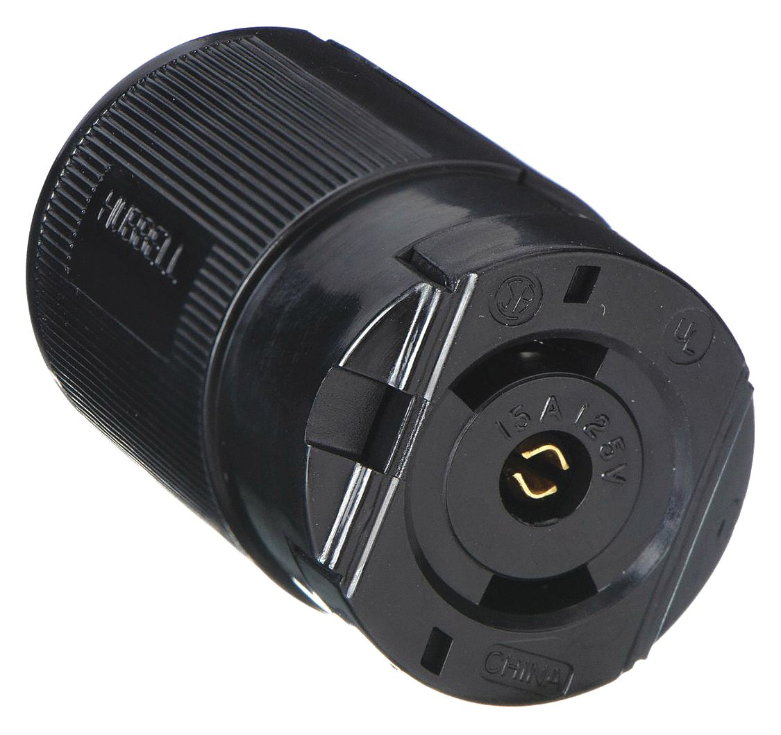 MIDGET LOCKING CONNECTOR, ML2-15R, 15 A, 125V AC, 2 POLES, BLACK, SCREW TERMINALS