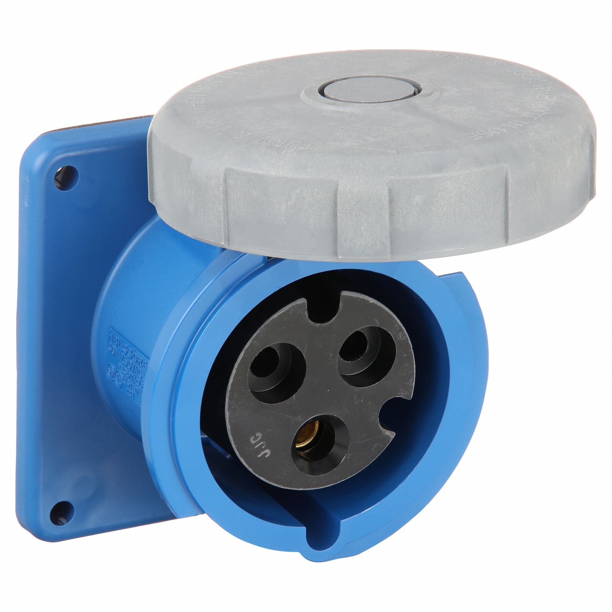 Watertight Pin and Sleeve Receptacle: 30 A, 250 VAC, 3 hp Horsepower Rating, IEC Grounding, Orange