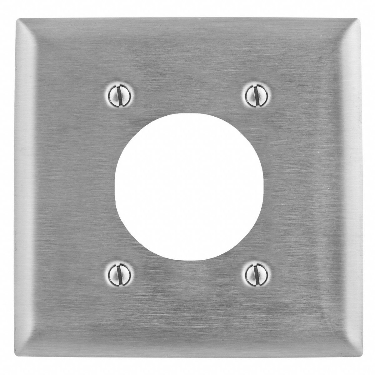 SINGLE RECEPTACLE WALL PLATE, SINGLE CIRCULAR OPENING, STAINLESS STEEL, SILVER, 1 OUTLET OPENING