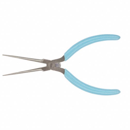 Needle Nose Plier: ESD-Safe, 1 1/8 in Max Jaw Opening, 6 in Overall Lg, 2  3/8 in Jaw Lg, Serrated
