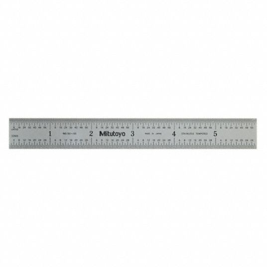 Mitutoyo 182-105 Series 182 Wide Rigid Steel Rule, 6 x 150 mm, 1⁄32/1⁄64/1  mm/0.5 mm