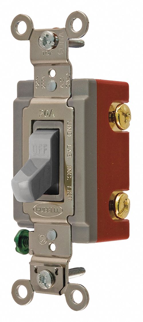 WALL SWITCH, TOGGLE SWITCH, SINGLE POLE, GREY, 20 A, SCREW TERMINALS