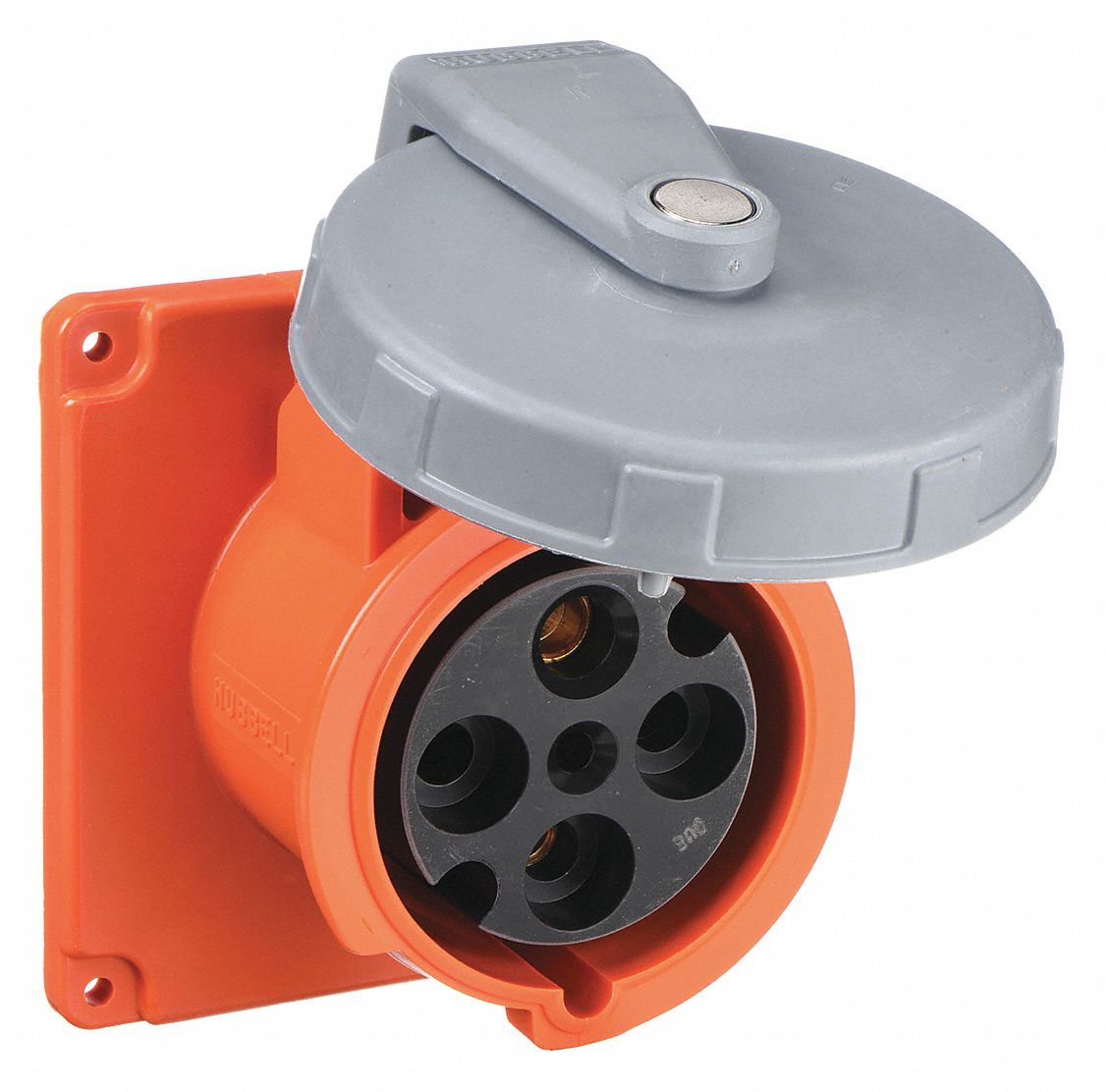 Watertight Pin and Sleeve Receptacle: 100 A, 250V AC, 10 hp Horsepower Rating, IEC Grounding, Orange