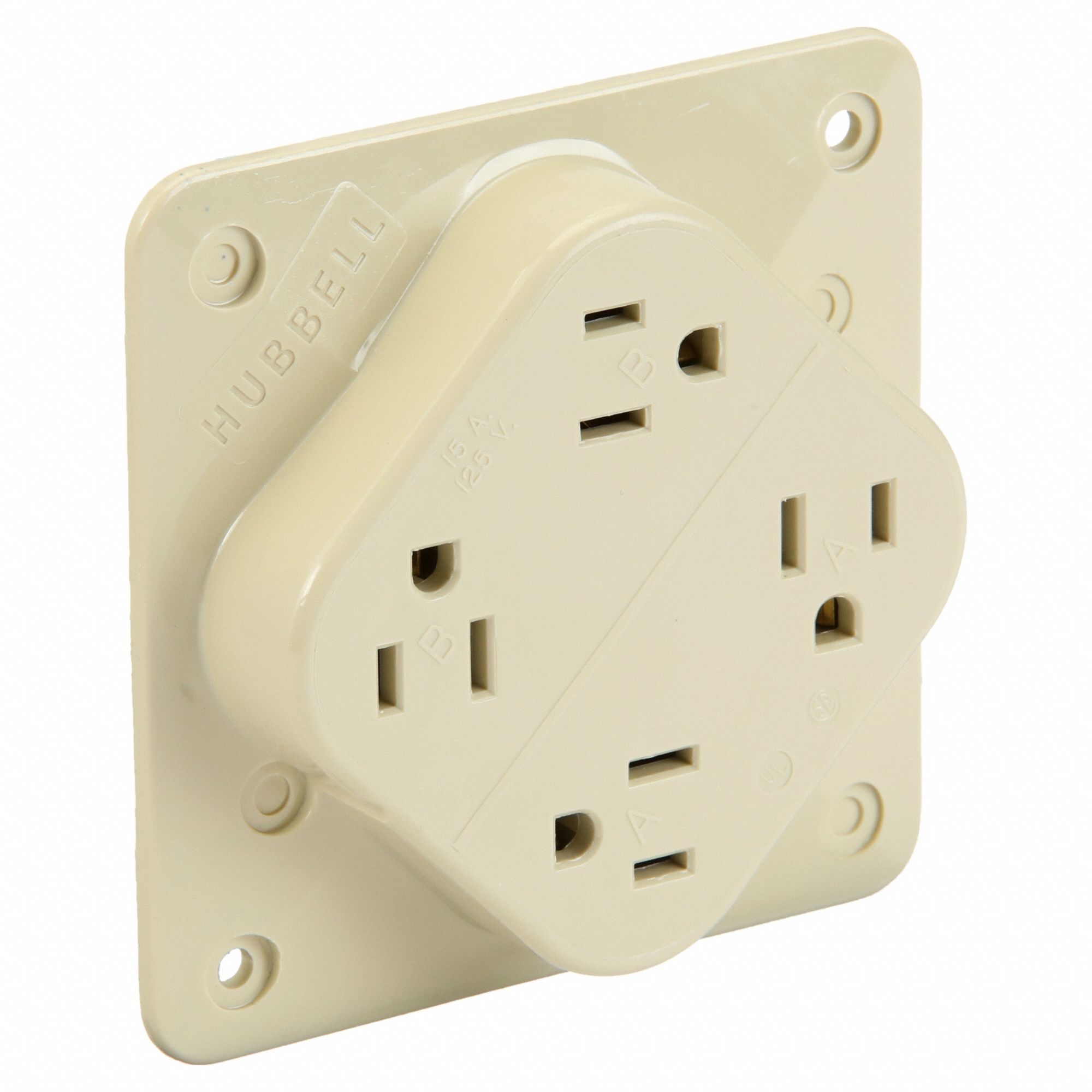 RECEPTACLE, QUAD, IVORY, 5-15R, 15 A, 125V AC, 2 POLE/3 WIRE, SCREW TERMINALS
