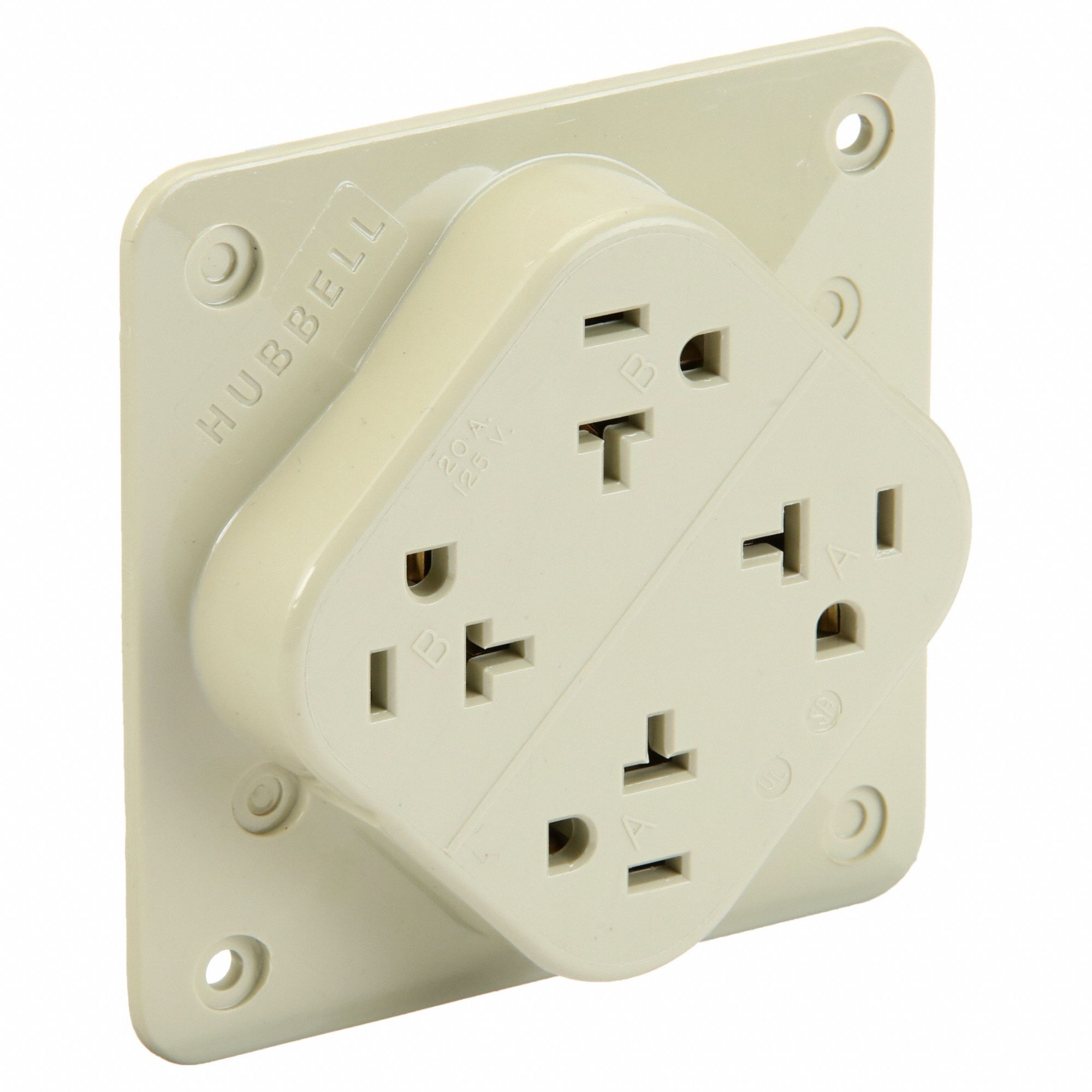 RECEPTACLE, QUAD, IVORY, 5-20R, 20 A, 125V AC, 2 POLE/3 WIRE, SCREW TERMINALS