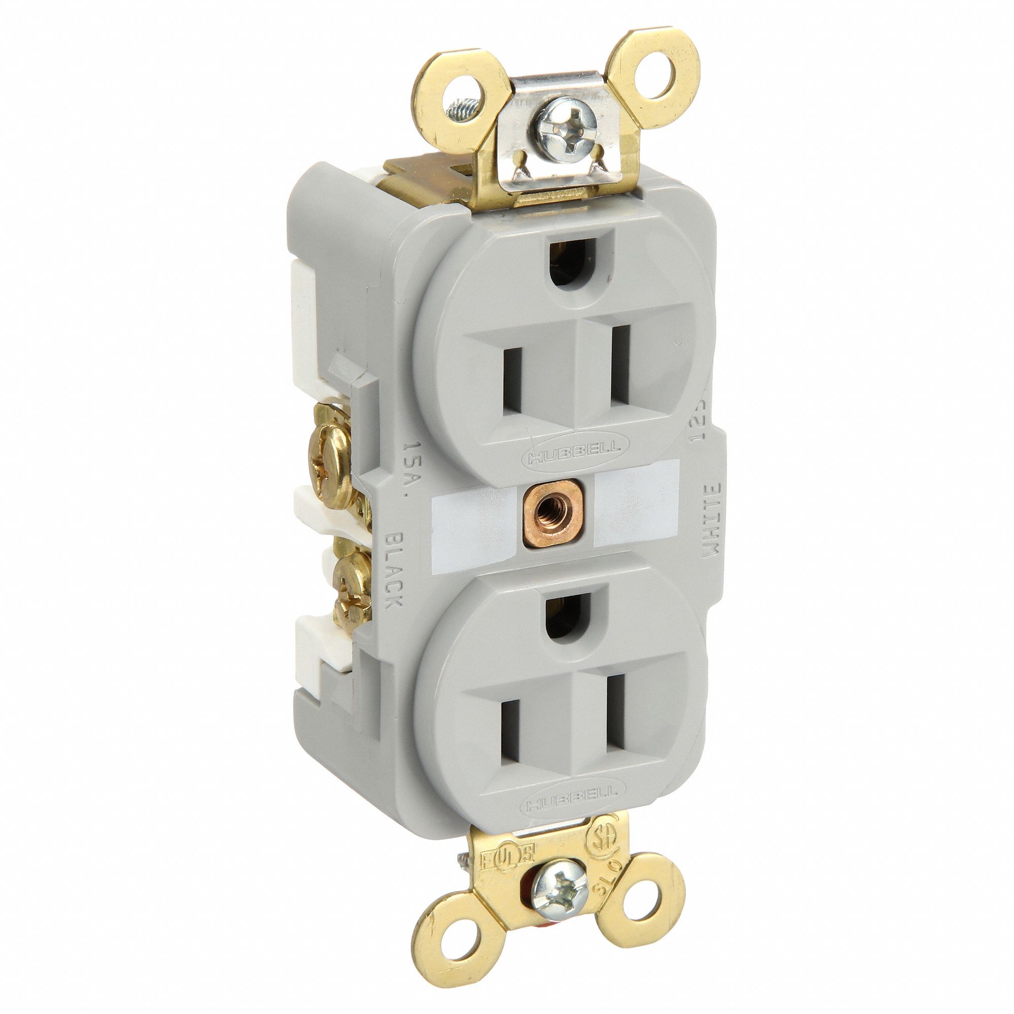 RECEPTACLE, DUPLEX, 5-15R, 125V AC, 15 A, GREY, 2 POLE/3 WIRE, SCREW TERMINALS