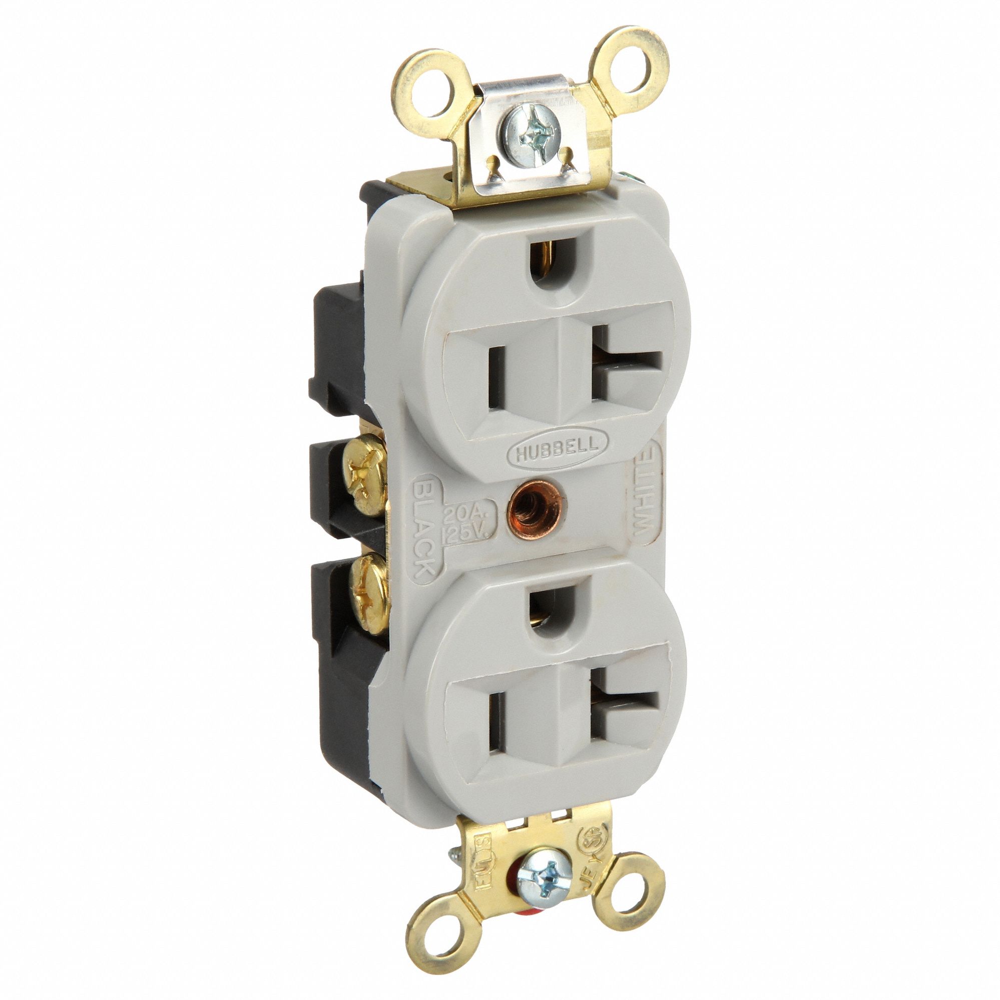 Receptacle: Duplex, 5-20R, 125V AC, 20 A, Gray, 2 Pole / 3 Wire, Screw Terminals