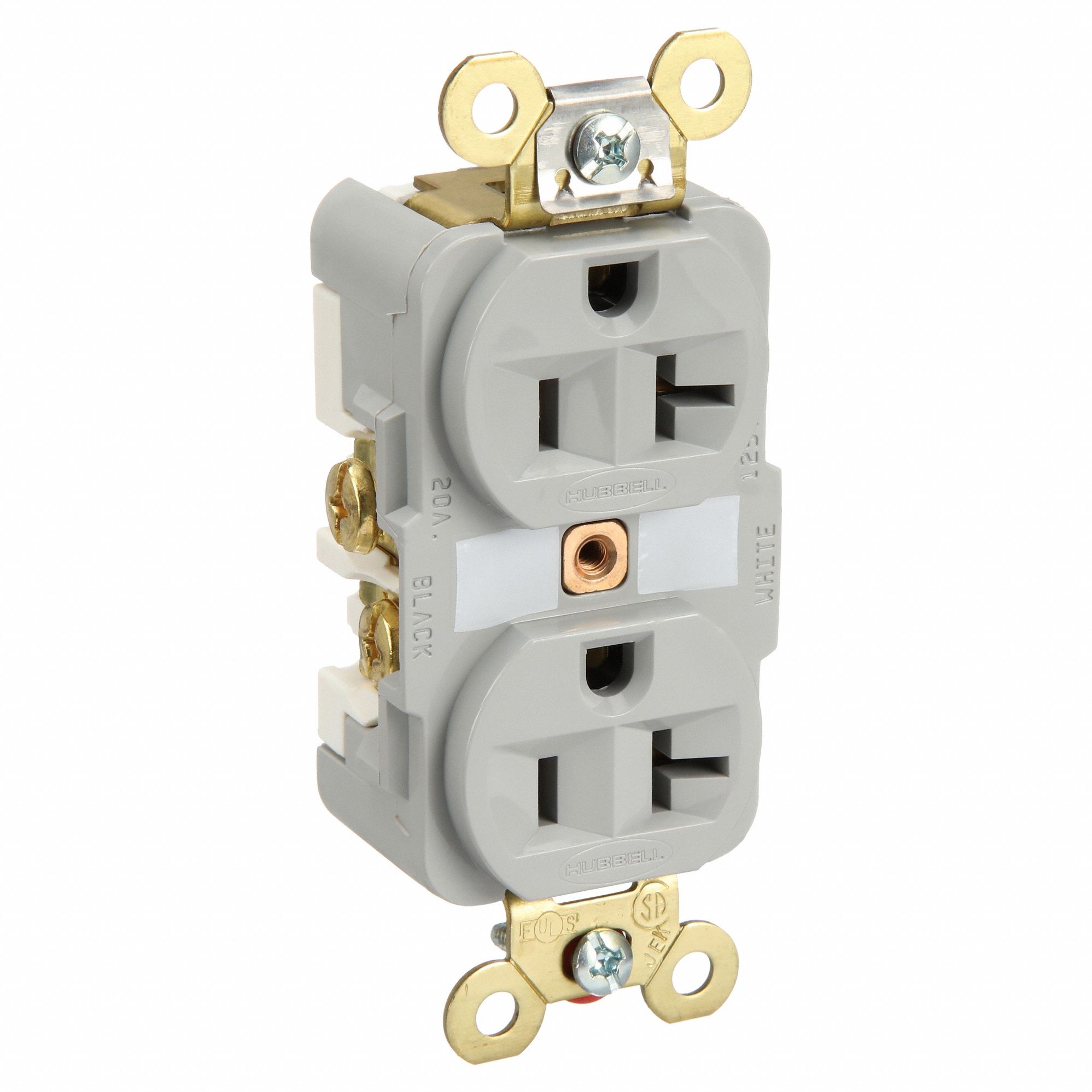 RECEPTACLE, DUPLEX, 5-20R, 125V AC, 20 A, GREY, 2 POLE/3 WIRE, SCREW TERMINALS