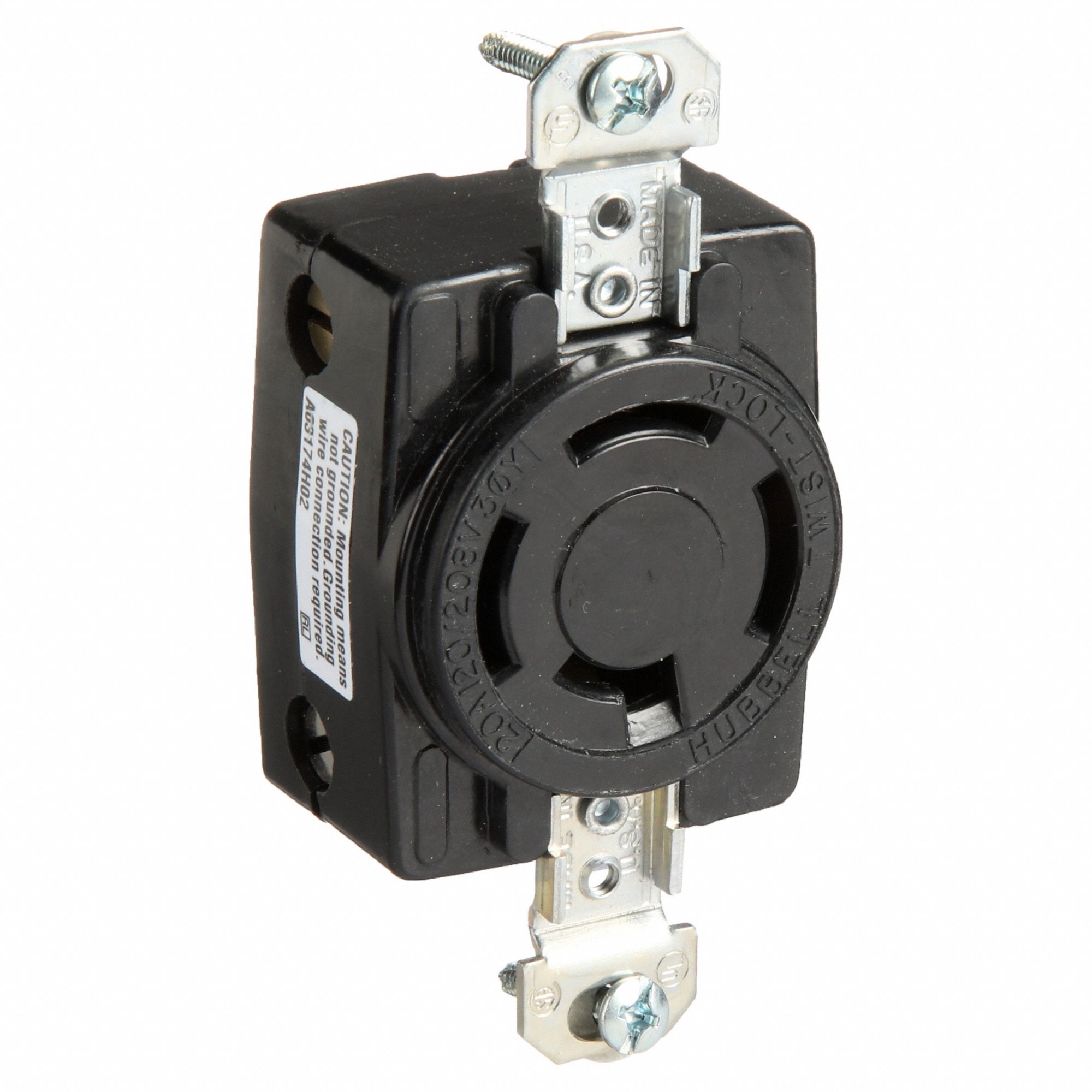 Locking Receptacle: Non-NEMA, 20 A, 120/208V AC, Non-Flanged, 4 Poles