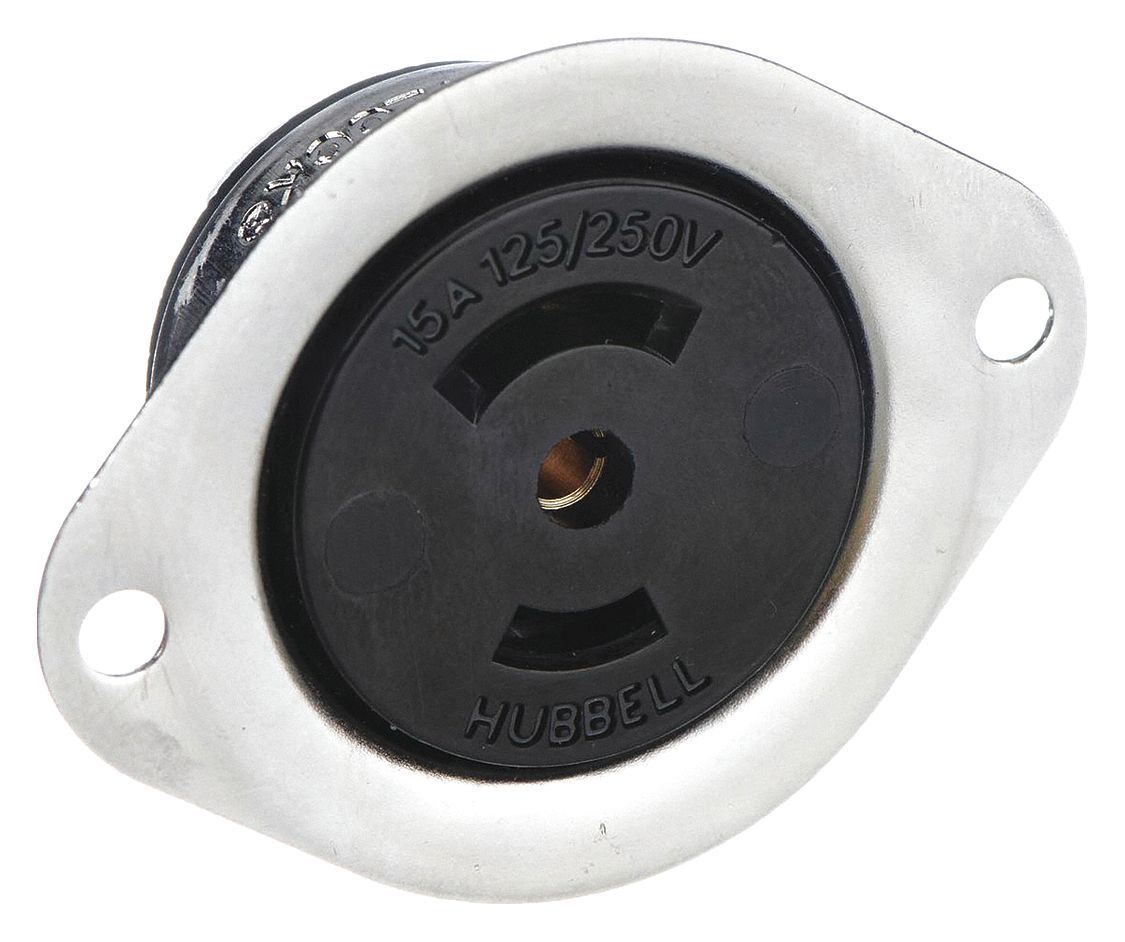 MIDGET LOCKING FLANGED RECEPTACLE, ML3-15R, 15 A, 125/250V AC, BLACK, 3 POLES