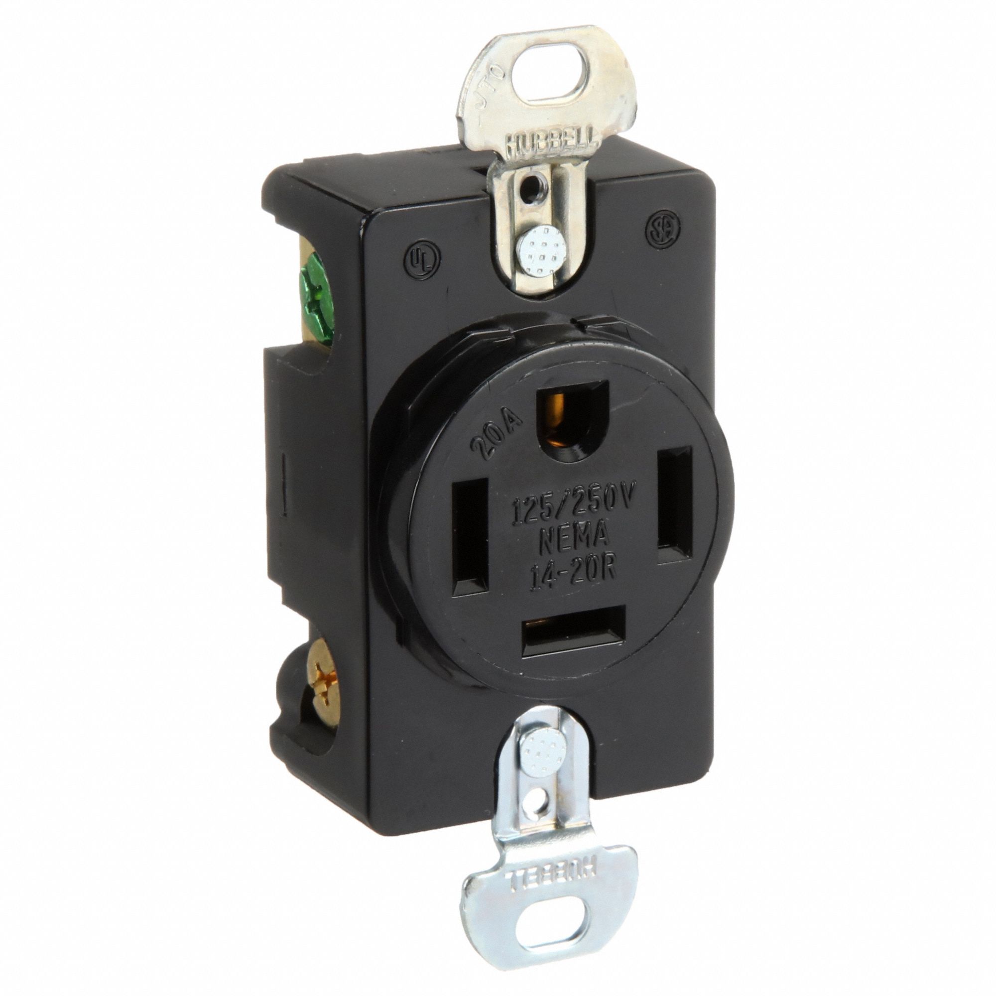 RECEPTACLE, SINGLE, 14-20R, 125/250V AC, 20 A, BLACK, 3 POLE/4 WIRE, SCREW TERMINALS
