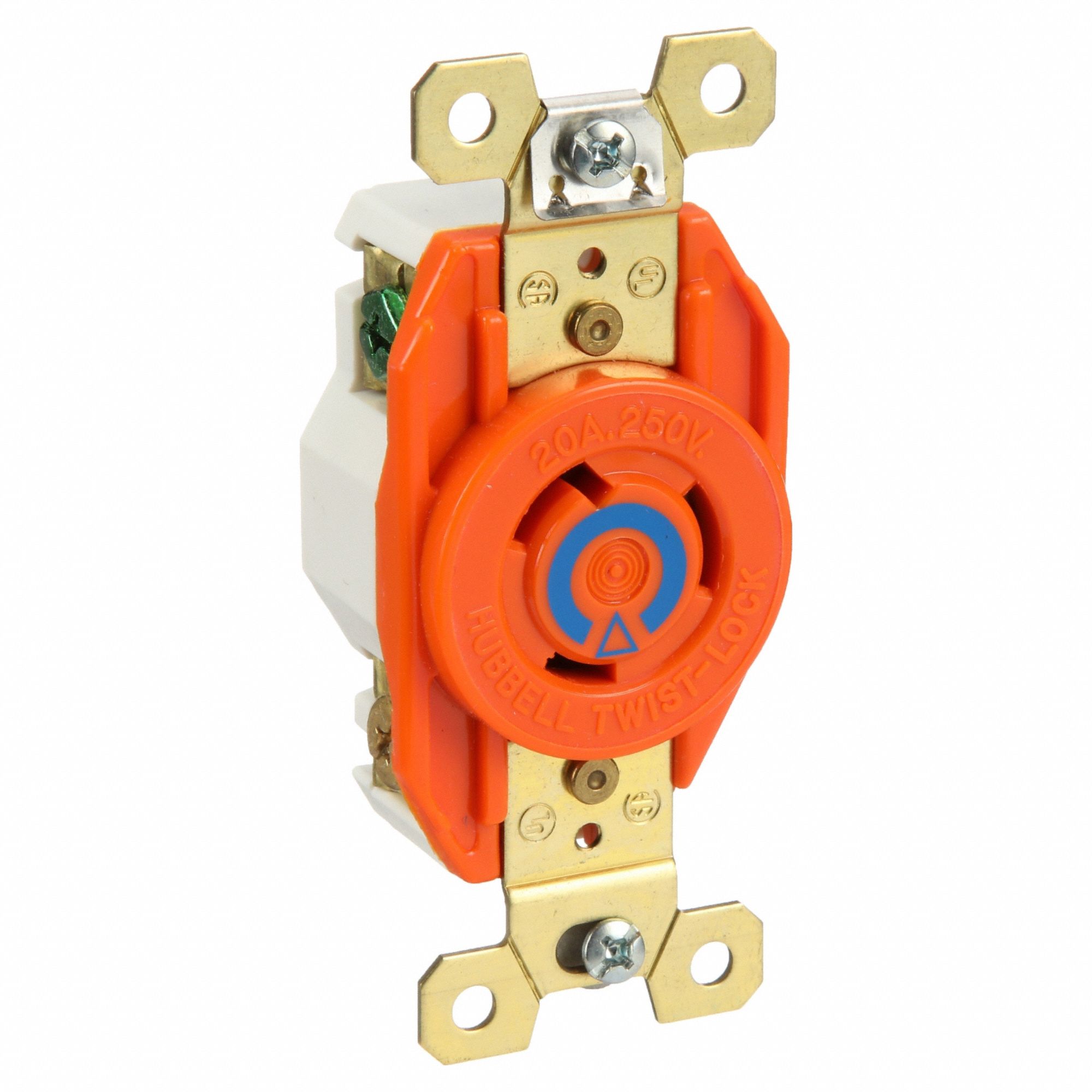 Locking Receptacle: L6-20R, 20 A, 250V AC, Orange, 2 Poles