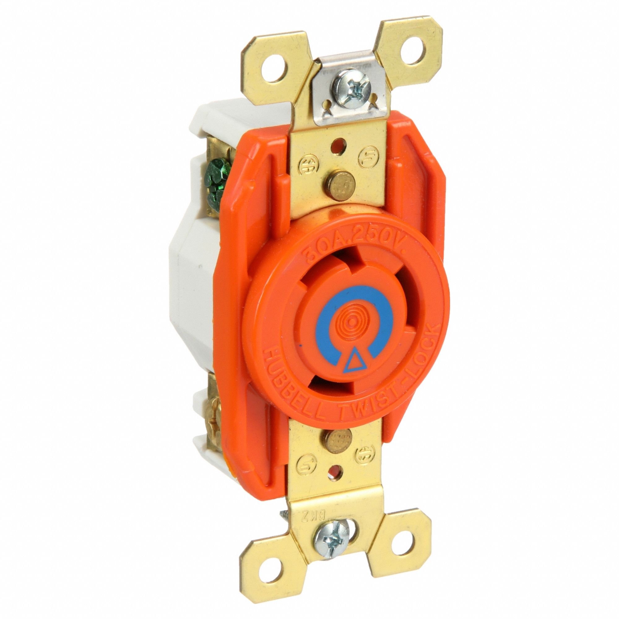 Locking Receptacle: L6-30R, 30 A, 250V AC, Orange, 2 Poles