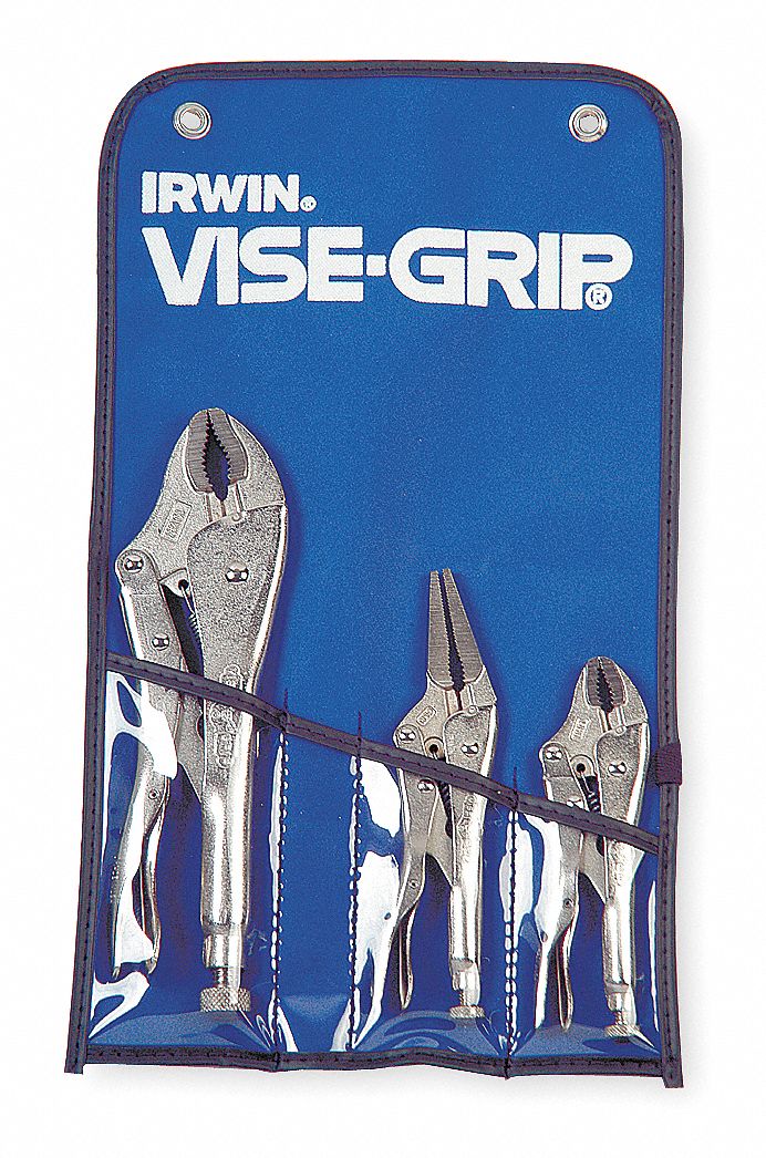 LOCKING PLIERS SET, CURVED, 1⅛ IN/1⅞ IN/2 IN MAX JAW OPENING, 5 IN/6 IN/10 IN OVERALL L
