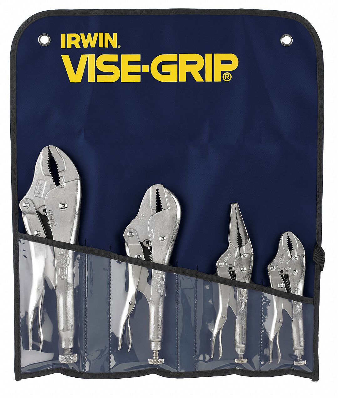 LOCKING PLIERS SET, CURVED, 1⅛ IN/1½ IN/1⅞ IN/2 IN MAX JAW OPENING, PLAIN GRIP, BOLTS/NUTS
