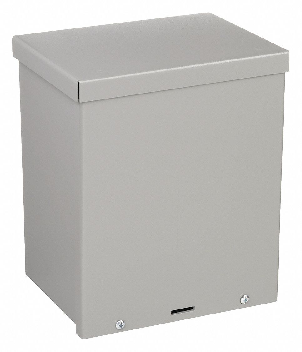 Enclosure: Steel, 10 in x 8 in x 6 in, 3R, Solid Cover, Screw On, Included, Painted
