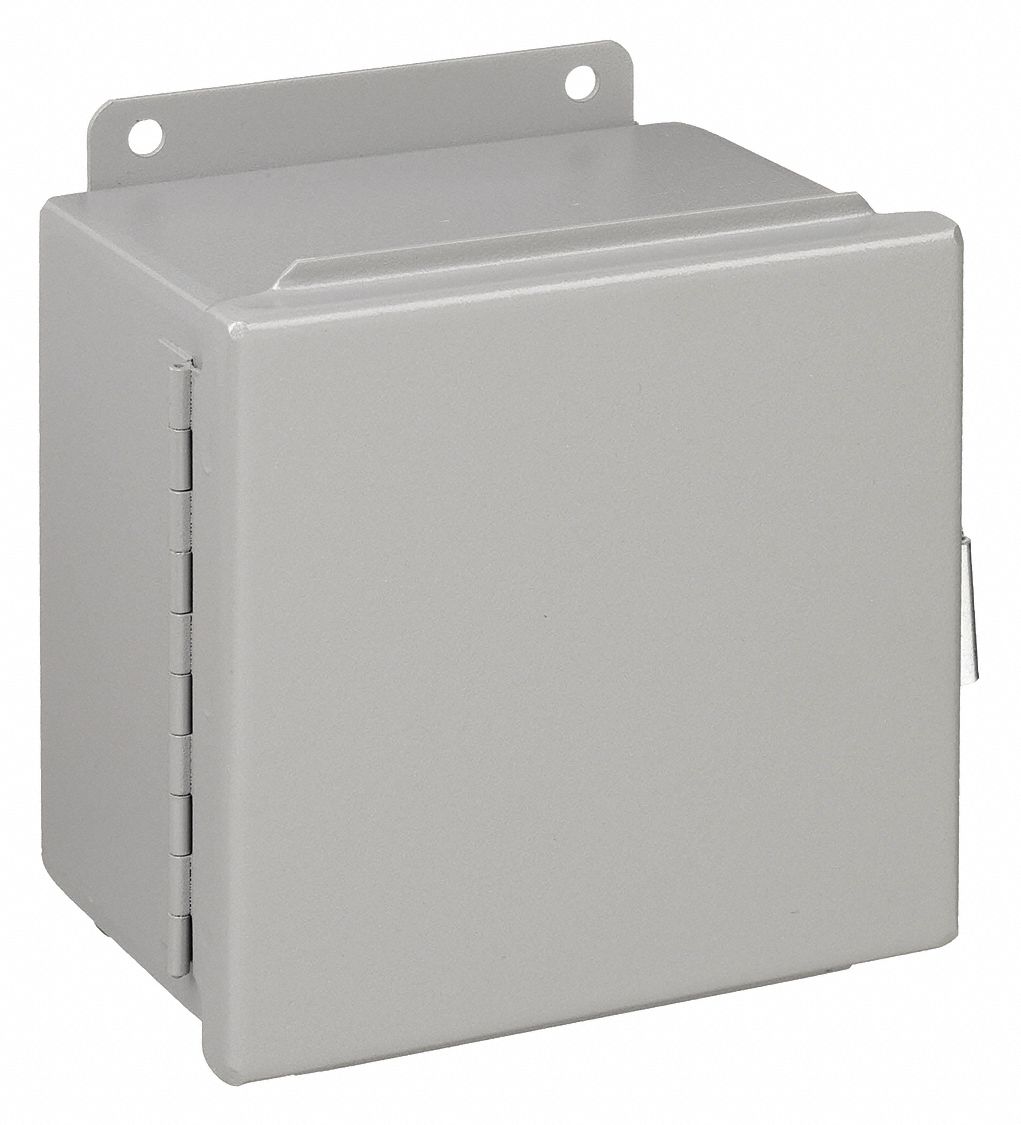 Enclosure: Steel, 6 in x 6 in x 4 in, NEMA 12/13, Solid Cover, Hinged
