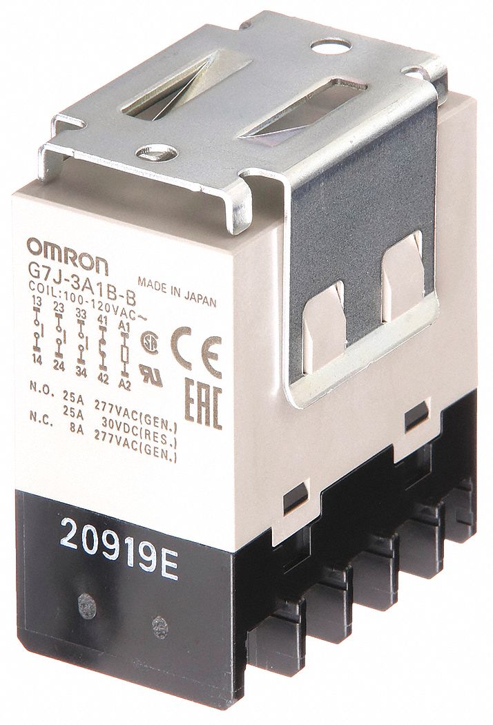 ENCLOSED POWER RELAY, BRACKET MOUNTED, 25 A CURRENT RATING, 100/120V AC, 10 PINS/TERMINALS