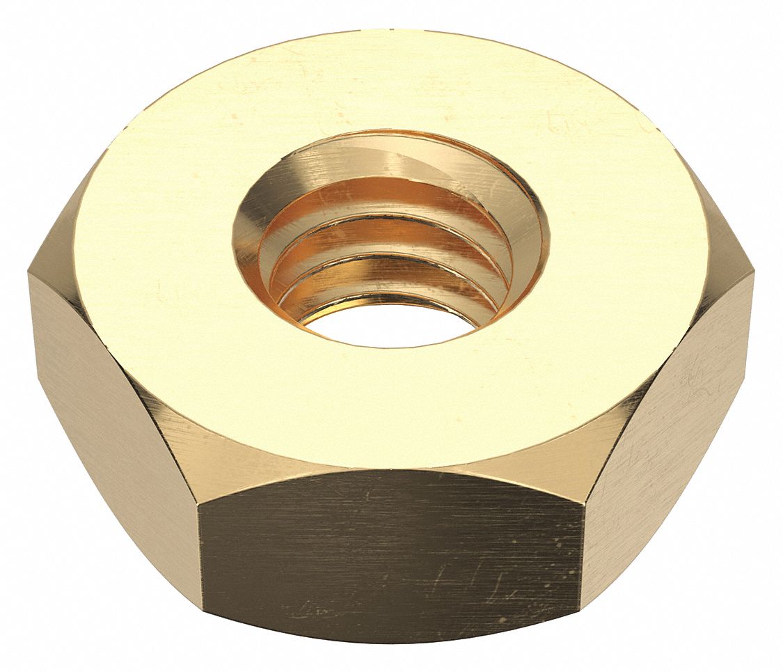 Hex Nut: Std Hex, M2.5x0.45 Thread, 5 mm Hex Wd, 2 mm Hex Ht, Brass, Not Graded, Plain, Std, 100 PK