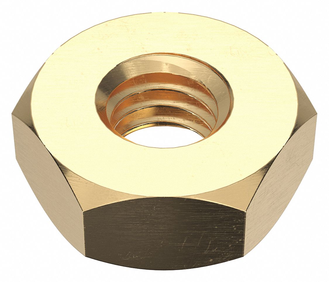 Hex Nut: Std Hex, M2.6x0.45 Thread, 5 mm Hex Wd, 2 mm Hex Ht, Brass, Not Graded, Plain, Std, 100 PK