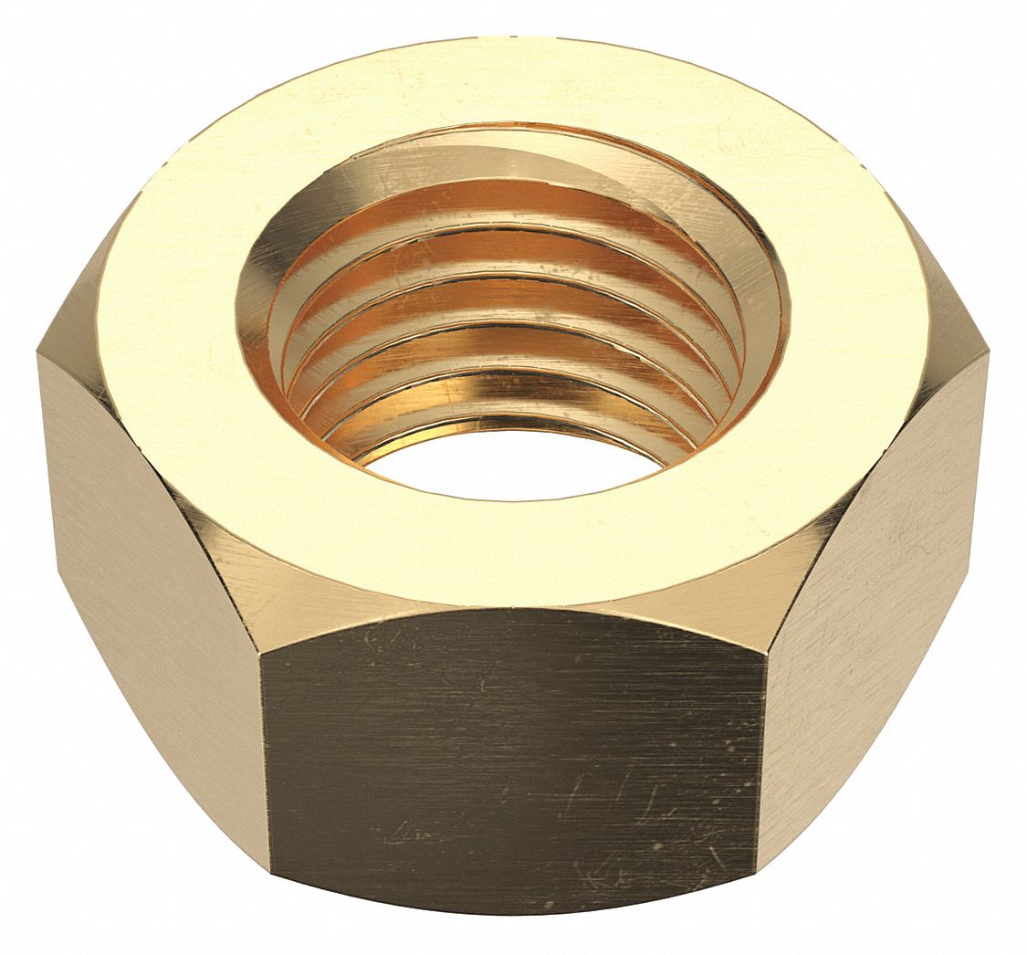 HEX NUT, M20-2.50 THREAD, 30MM HEX W, 16MM HEX H, BRASS, PLAIN FINISH