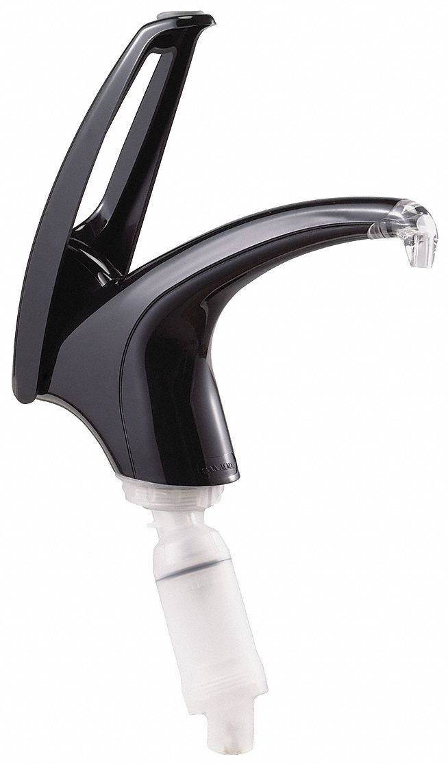 Condiment Pump: Black, 9 in Overall Wd, 13 in Overall Dp, 2 3/4 in Overall Ht, Plastic