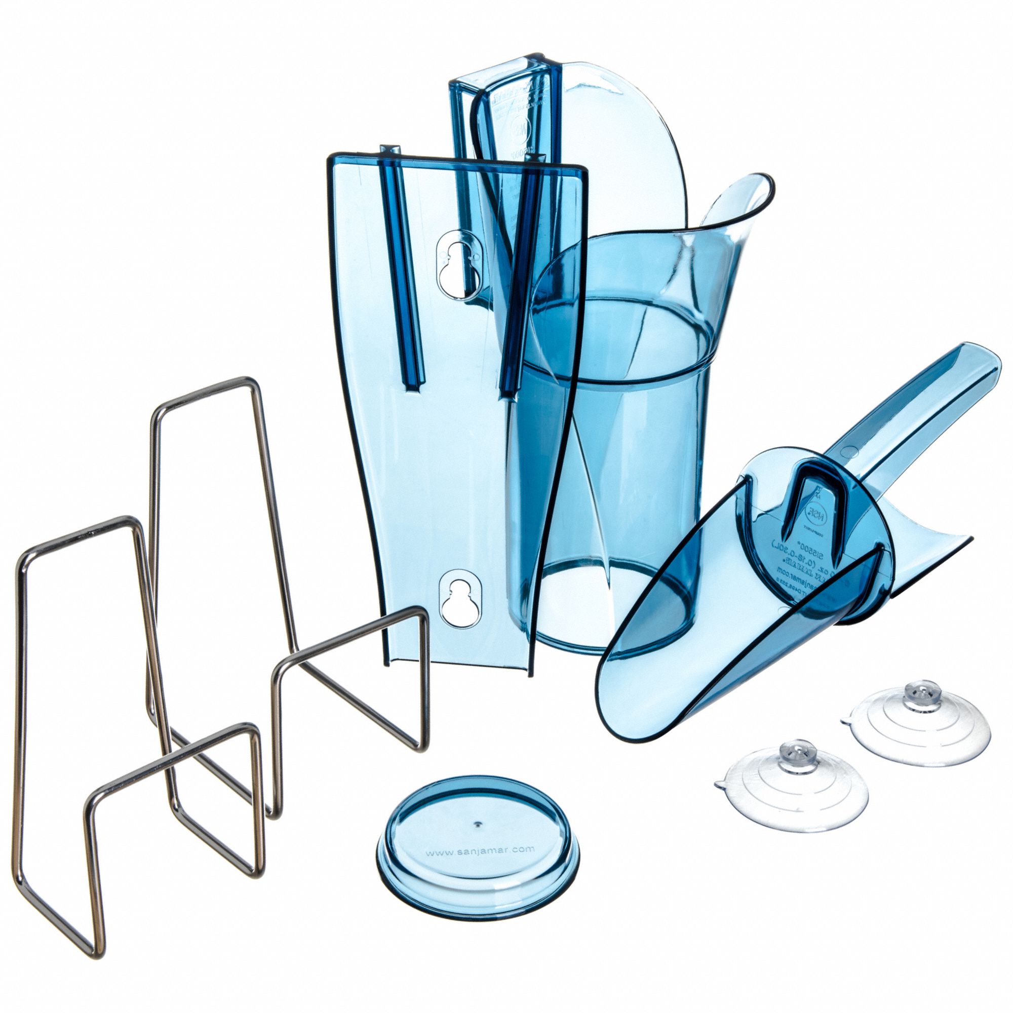 Ice Scoop and Holder: Blue, Polycarbonate, 6 3/4 in Wd, Dishwasher Safe, NSF