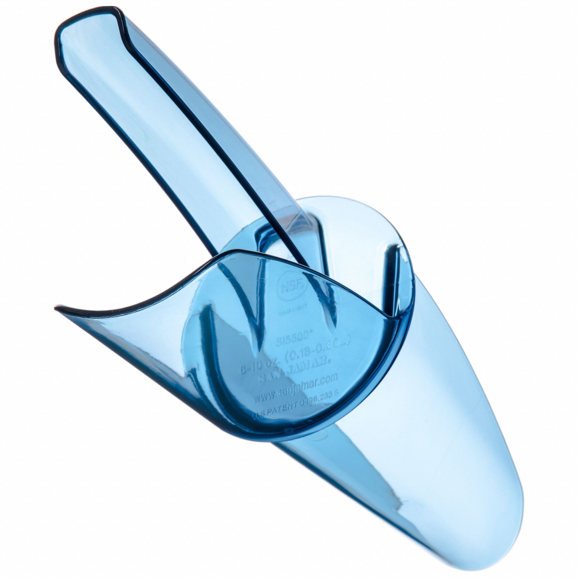 Ice Scoop: Blue, Polycarbonate, 6 in Wd, Dishwasher Safe, NSF, 6 oz Capacity - Min