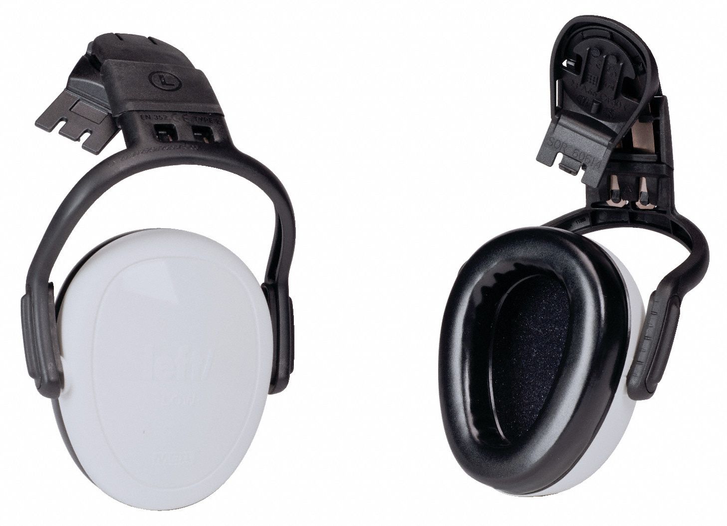 OREILLETTES, MONTÉES SUR CASQUE, RIGIDES, BLNC/NR, MOUSSE/PVC/TPE, 21 DB, CSA, DIÉLECTRIQUE