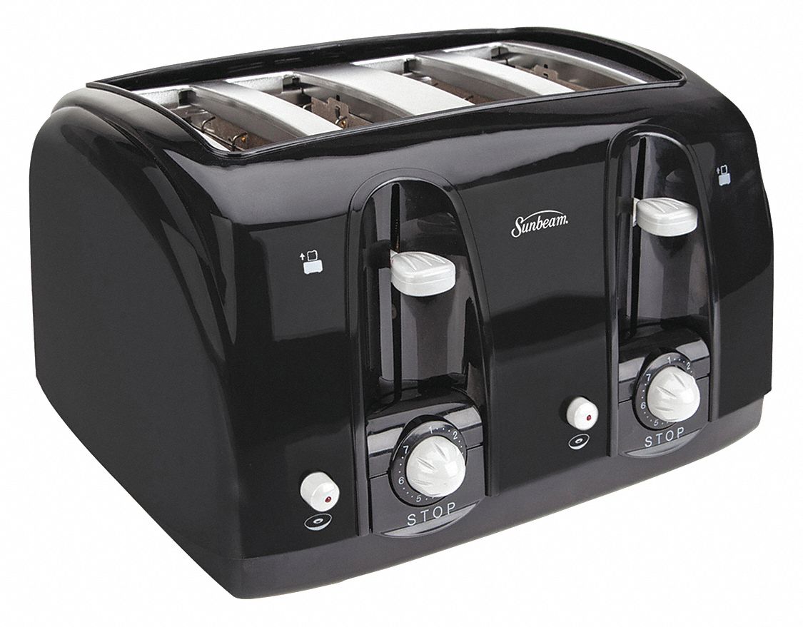 Toaster: 4-Slice, 4-Slot, 11 3/4 in Wd, 13 3/8 in Dp, 8 1/4 in Ht