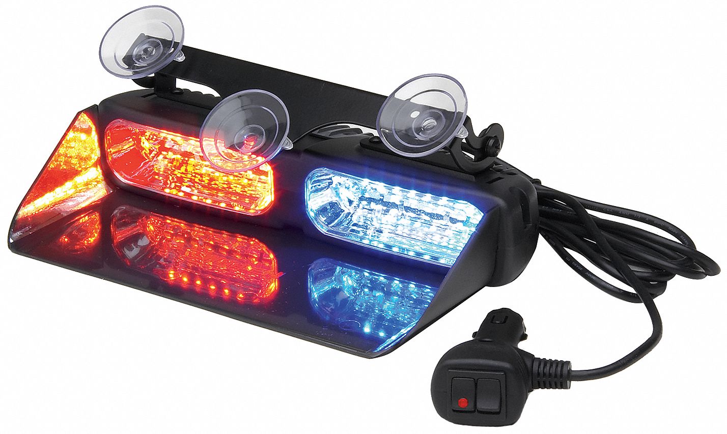 Dual Head Dash/Deck Light: 54 Flash Patterns - Vehicle Lighting, Suction, Blue/Red