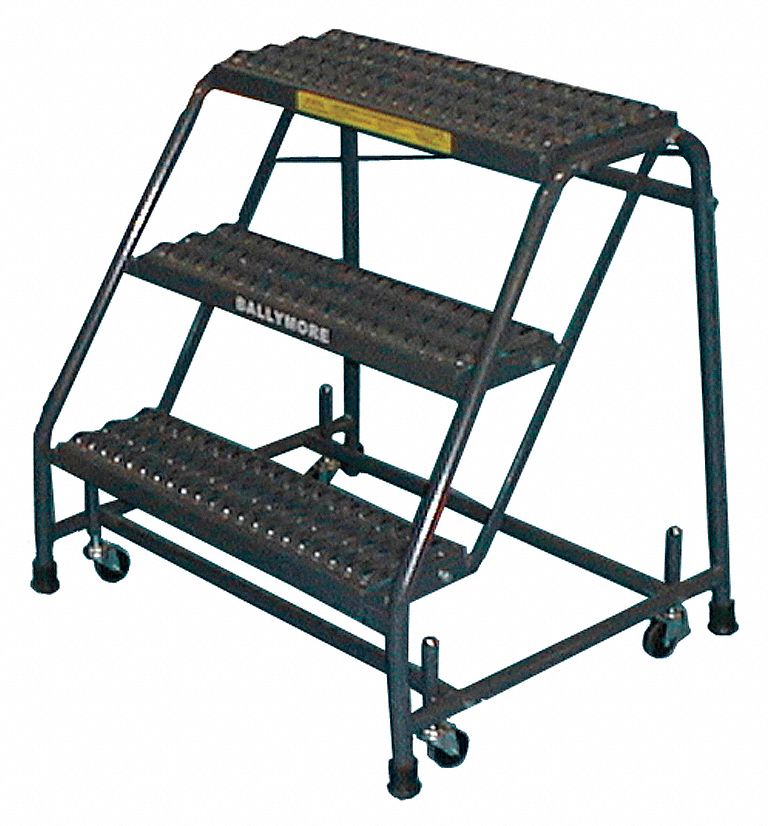 Step Stool: 2.4 ft Overall Ht, 450 lb Load Cap, 3 Steps, Steel, 2.4 ft Standing Ht