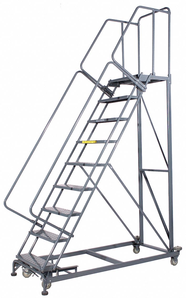 9-Step Rolling Ladder, Serrated Step Tread, 123 in Overall Height, 800 ...