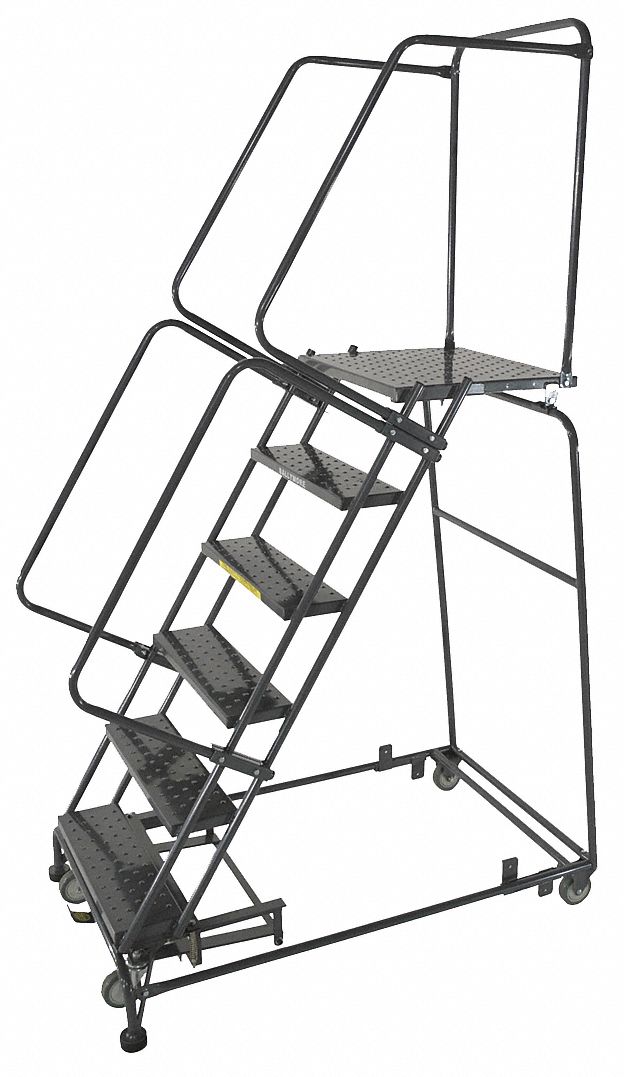 Rolling Ladder: 5 ft Platform Ht, Unassembled, Steel, Wt-Actuated Auto-Lock, Perforated