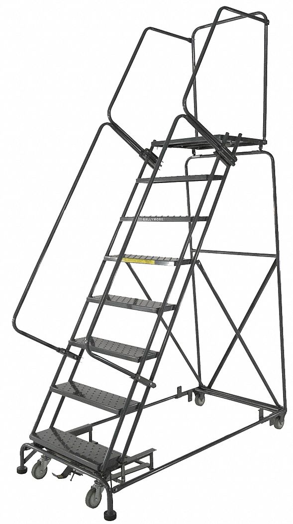 Rolling Ladder: 6.7 ft Platform Ht, Unassembled, Steel, Wt-Actuated Auto-Lock, Perforated