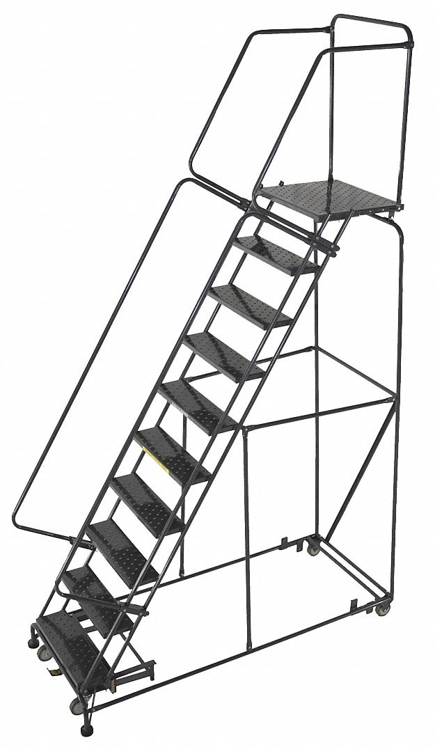 Rolling Ladder: 8.3 ft Platform Ht, Unassembled, Steel, Wt-Actuated Auto-Lock, Perforated
