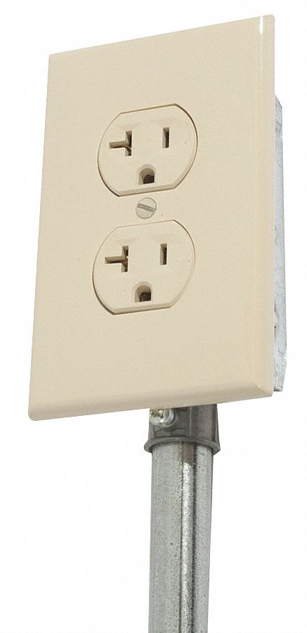 Standard Duplex Outlet: Fluorescent, White, Handy Box, 10 ft Conduit Lg