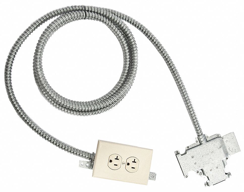 Modular Duplex Outlet: Fluorescent, White, Handy Box, 10 ft Conduit Lg, Pre-Wired