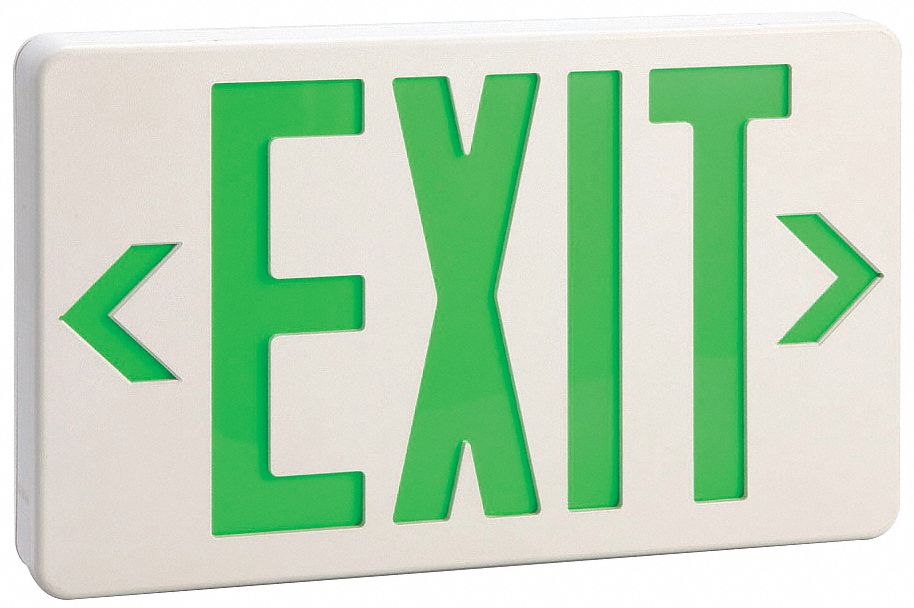 EXIT SIGN, EMERGENCY BATTERY BACKUP, LED, WHITE/GREEN, 1 OR 2 FACE, CEILING, NI-CD