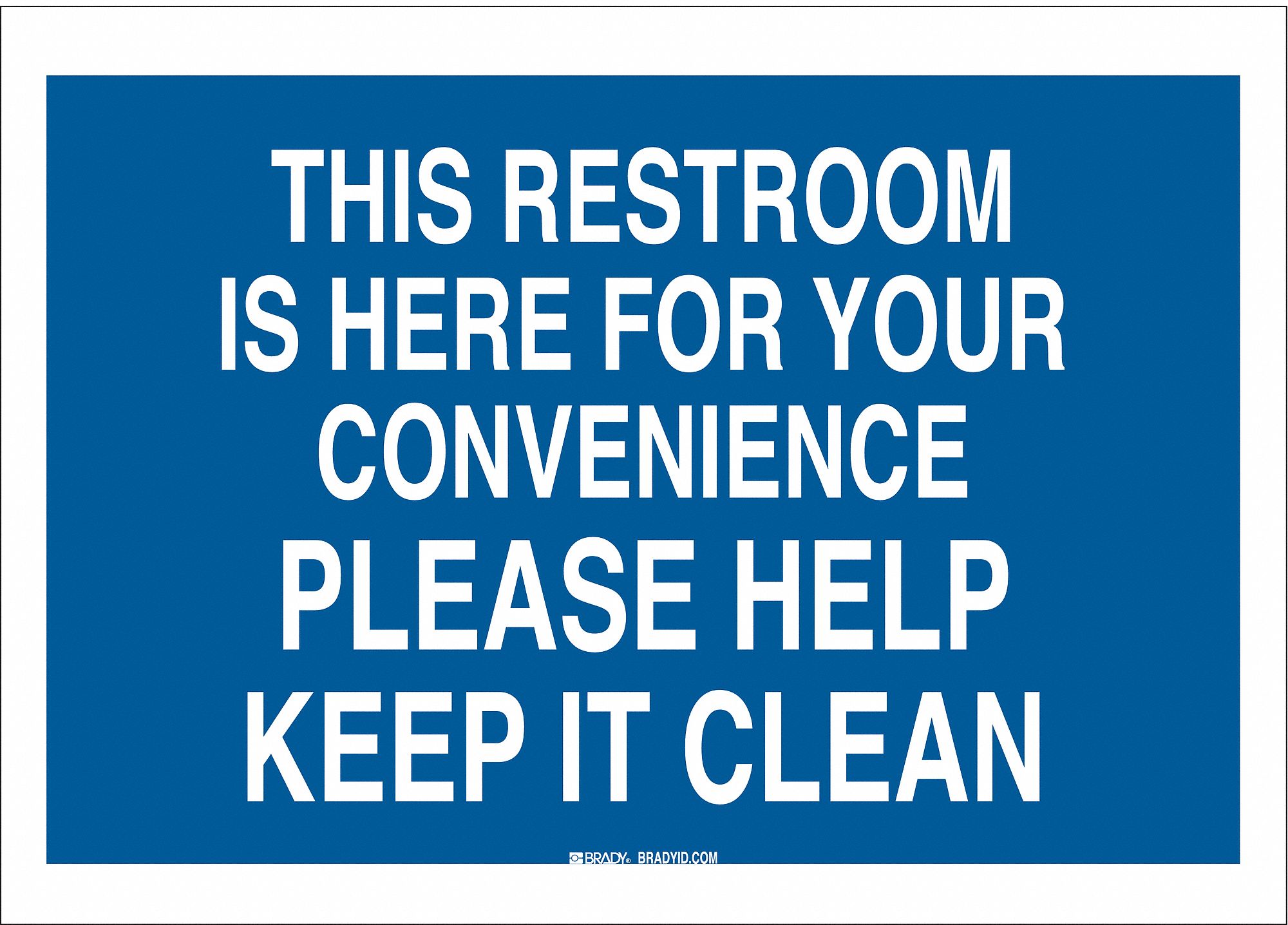 RESTROOM SIGN, POLYESTER, 14 IN WIDTH, 10 IN HEIGHT, BLUE/WHITE, ADHESIVE SURFACE