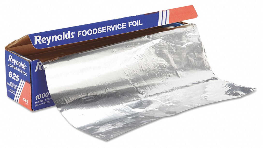 Foil Roll: Heavy Duty, No Fold, 18 in Wd, 1,000 ft Roll Lg, Silver, Aluminum, FDA Approved