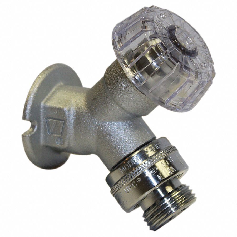 Angle Sillcock: Handwheel, Brass/Copper, Chrome, Plastic, 1/2 in Inlet Connection Size