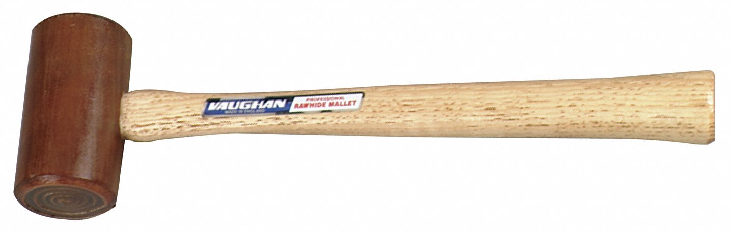 RAWHIDE MALLET, WOOD HANDLE, 24 OZ HEAD WT, 1 1/2 IN DIA, 4 IN HEAD L, 17 IN OVERALL L