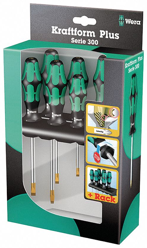 SCREWDRIVER SET, ERGONOMIC, KRAFTFORM MULTICOMPONENT HANDLE, 6 PIECES, METRIC, #1, #2, 1.2 MM, 0.5 MM, 0.8 MM, 1 MM