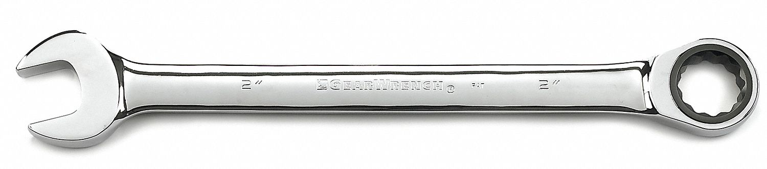 Ratcheting Combination Wrench: Chrome, 18 1/8 in Overall Lg